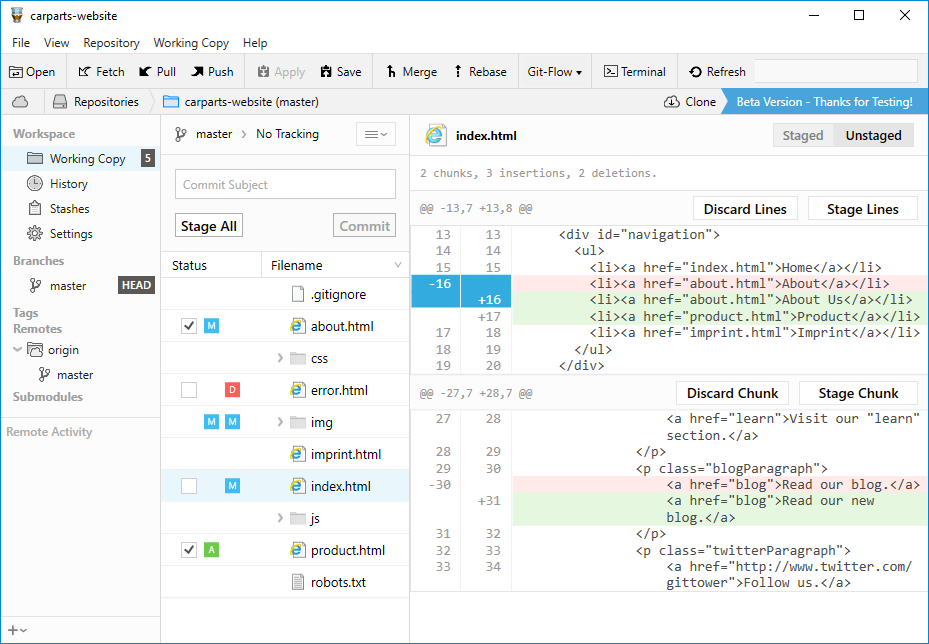 Working Copy View in Tower