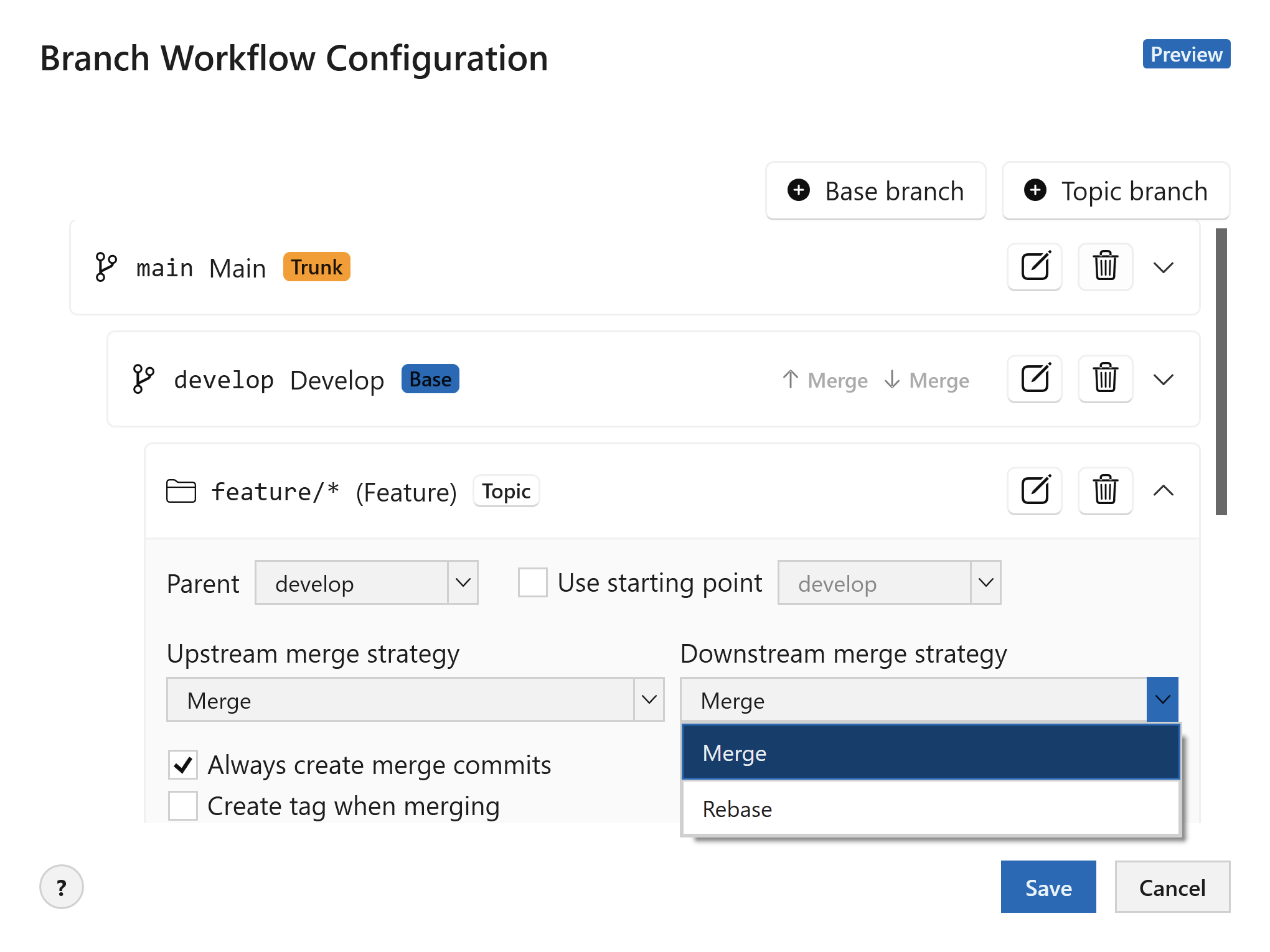 Tower Workflows – Choosing the Downstream Merge Strategy for Gitflow