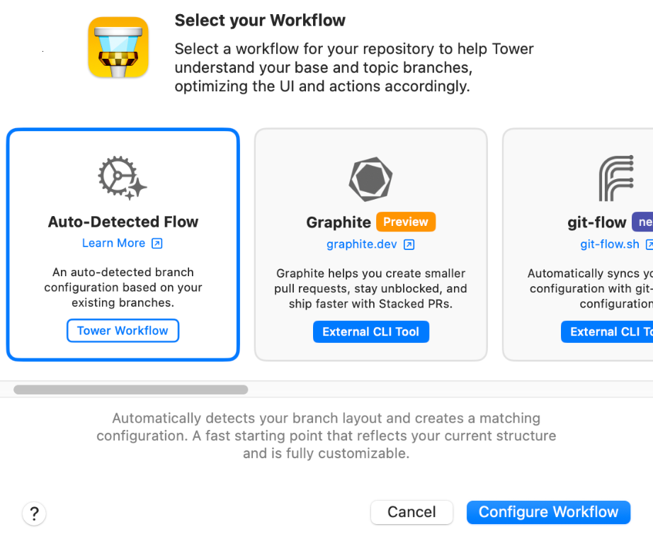 Tower Workflows - Workflow picker