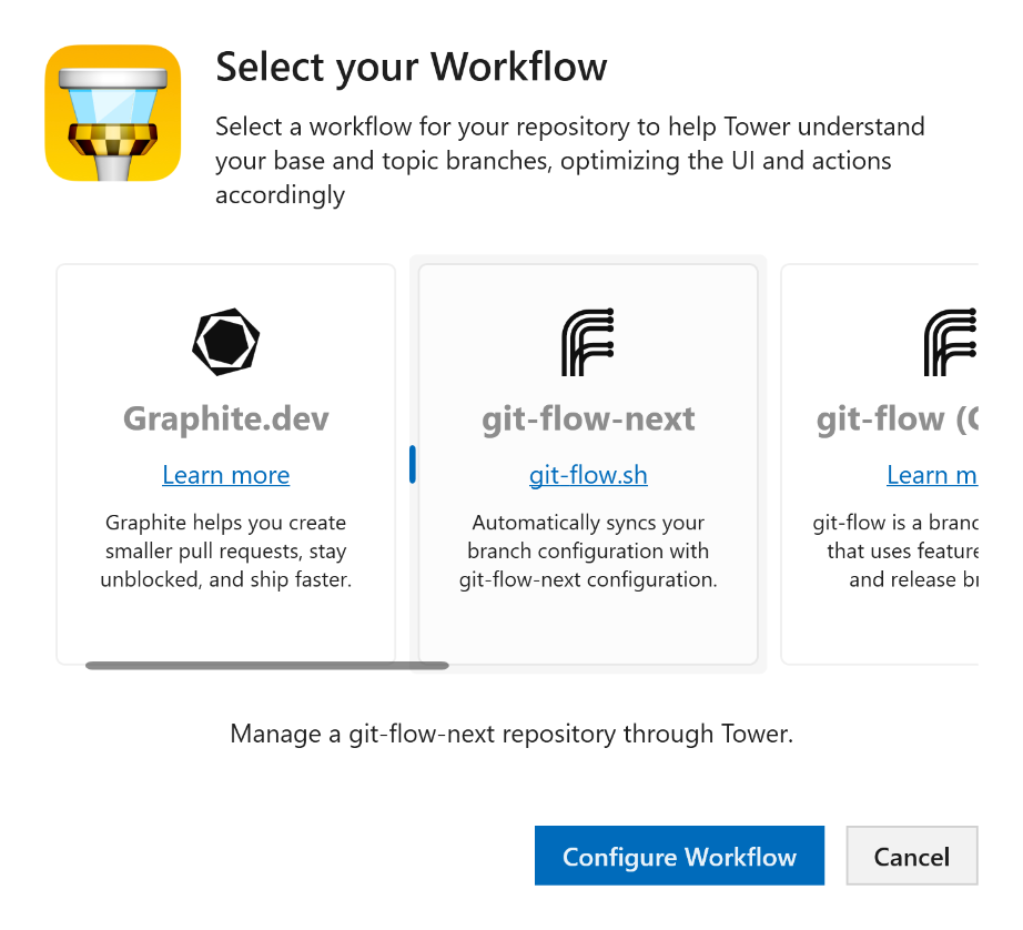 Tower Workflows - Workflow picker