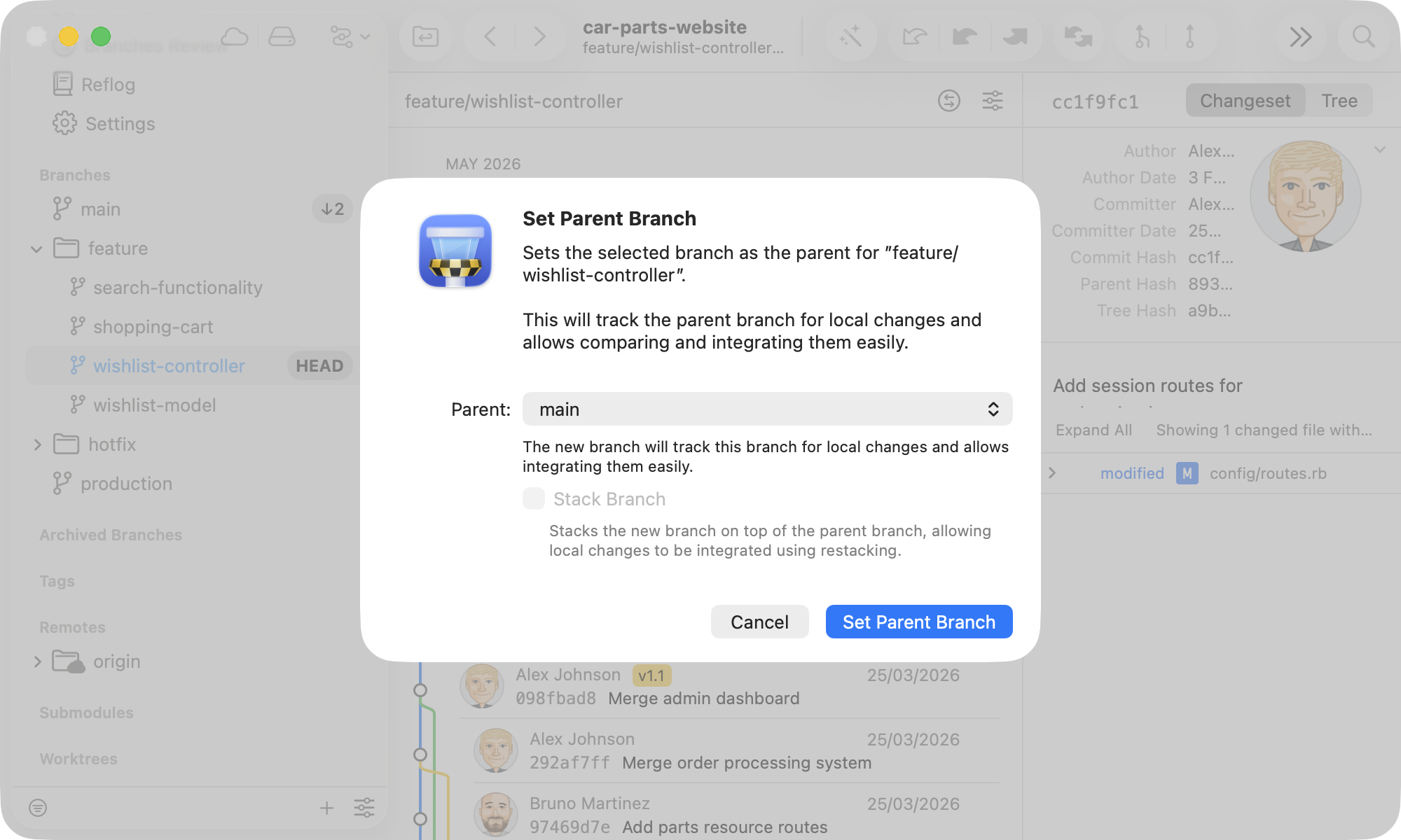 Change the Parent Branch Anytime
