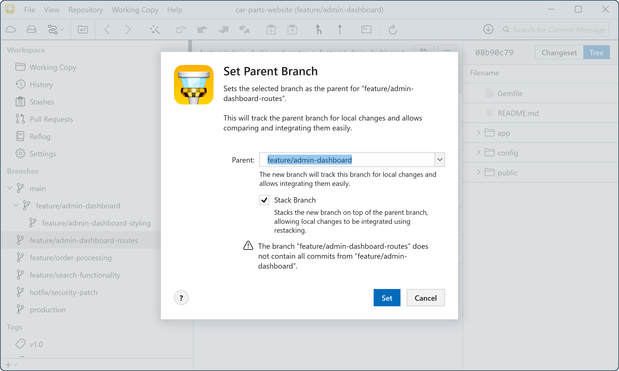 Change the Parent Branch Anytime