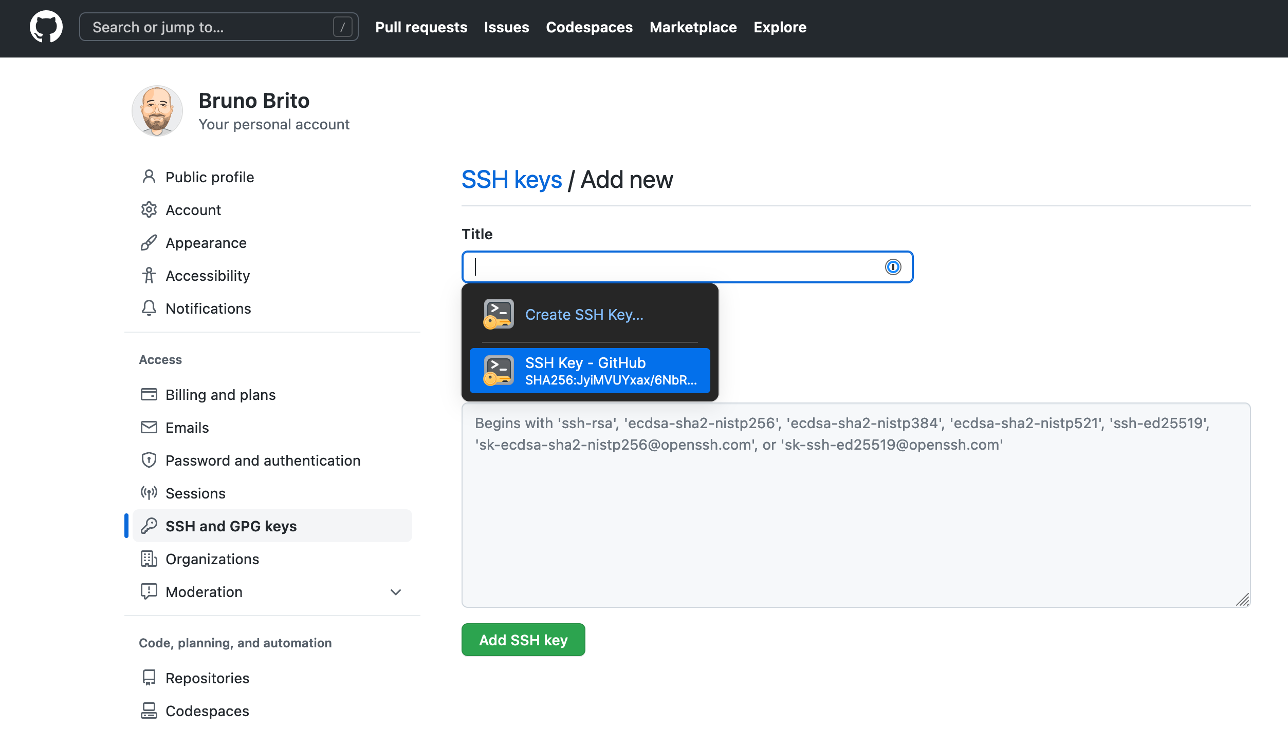 Adding Your New SSH Key to GitHub