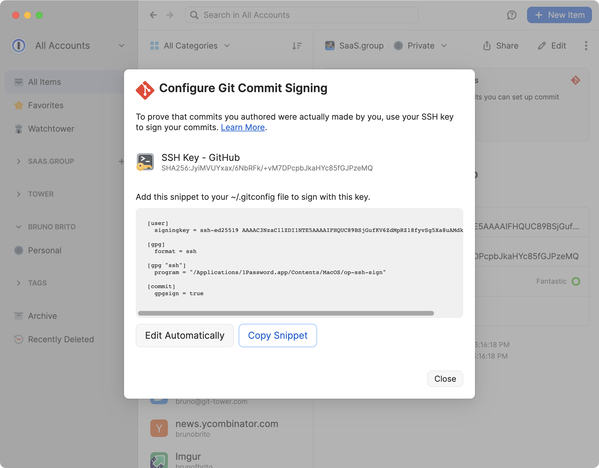 1Password 8 — Configure Git Commit Signing