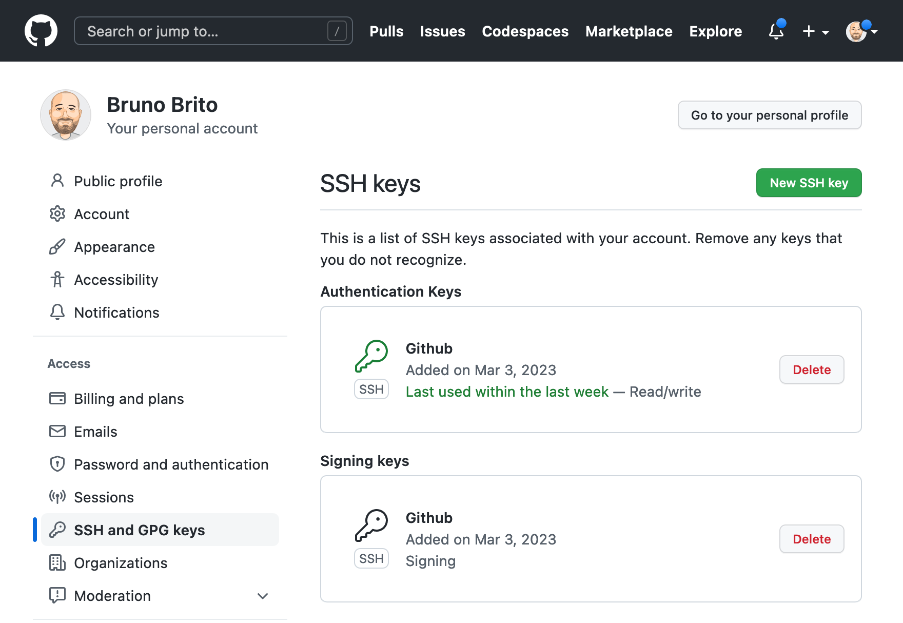 GitHub — SSH Keys