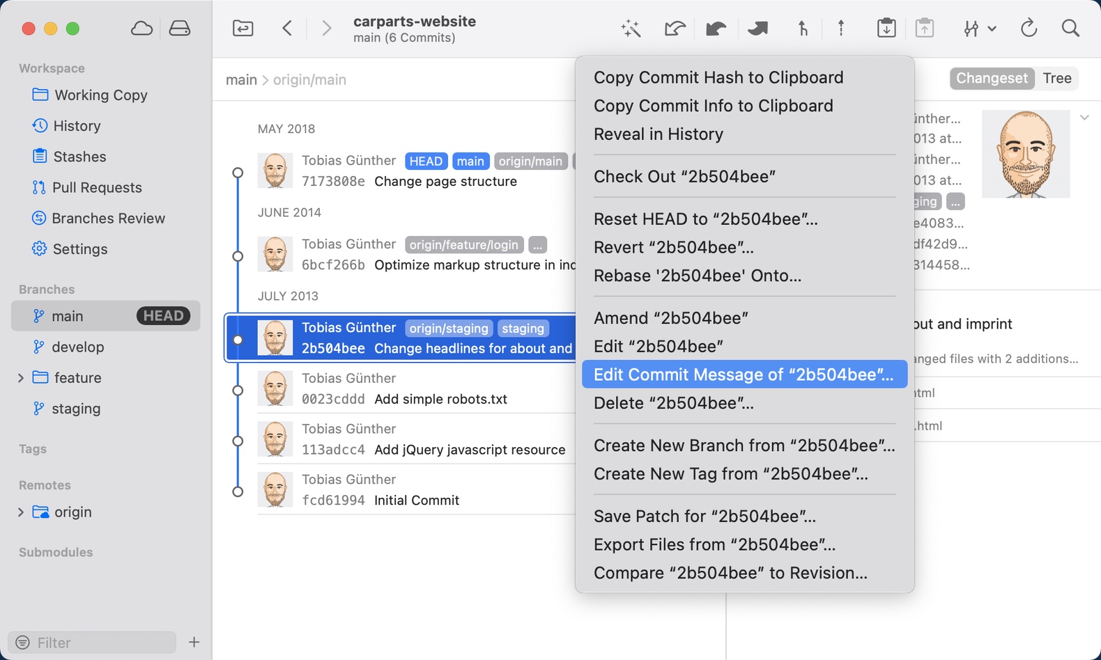 Tower β Edit Commit Message