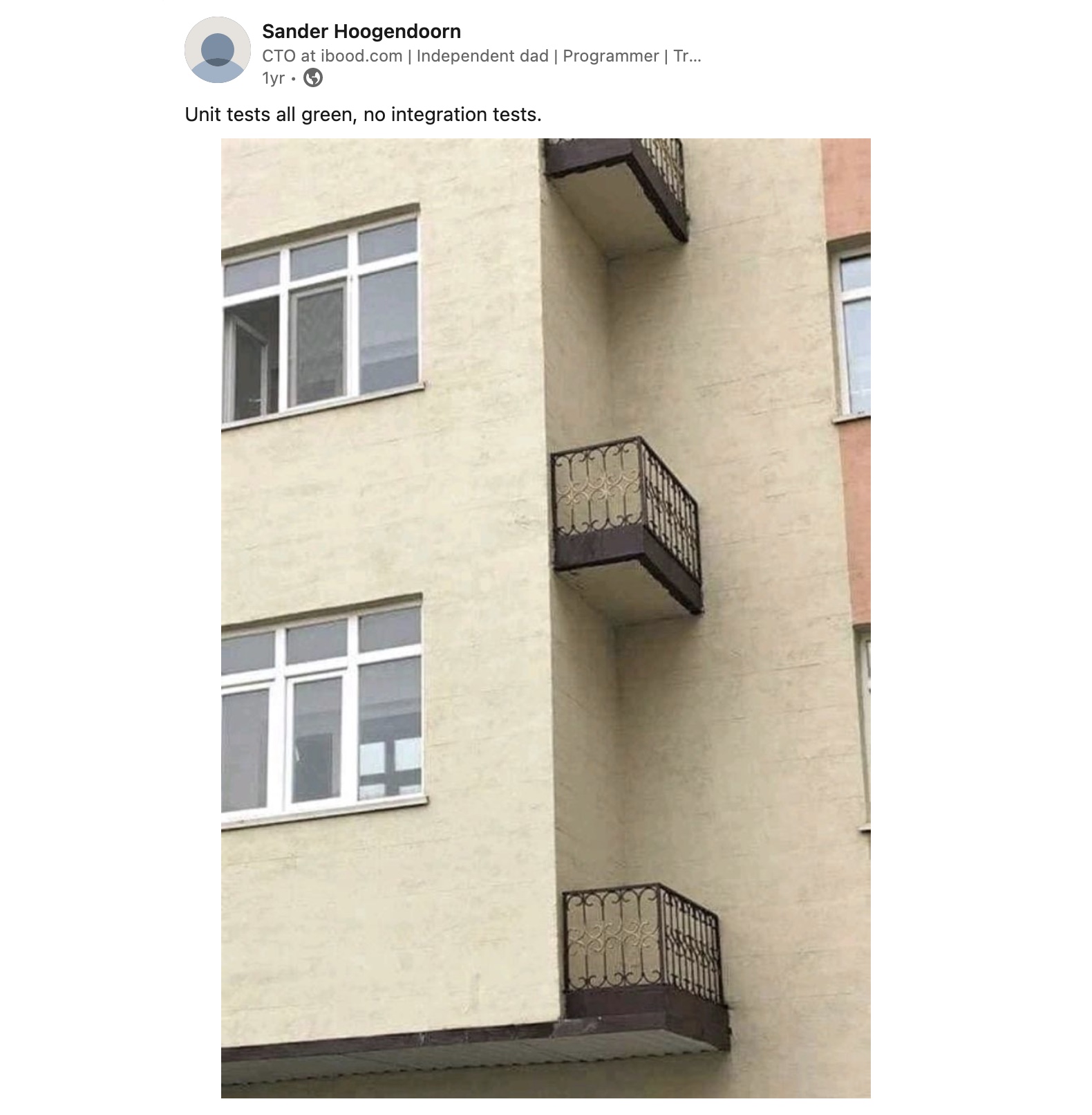 "Unit tests all green, no integration tests" meme