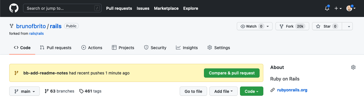 Compare Changes and Create a Pull Request on GitHub