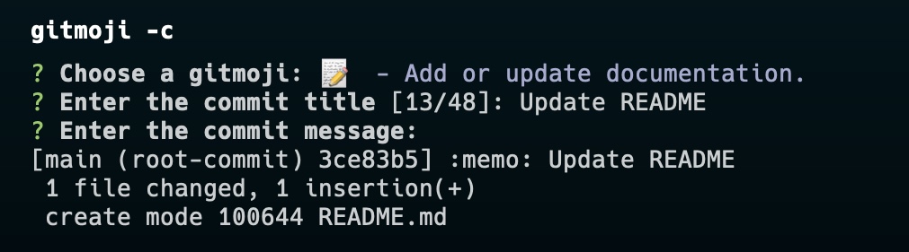 Gitmoji — Entering the Commit Title and Message