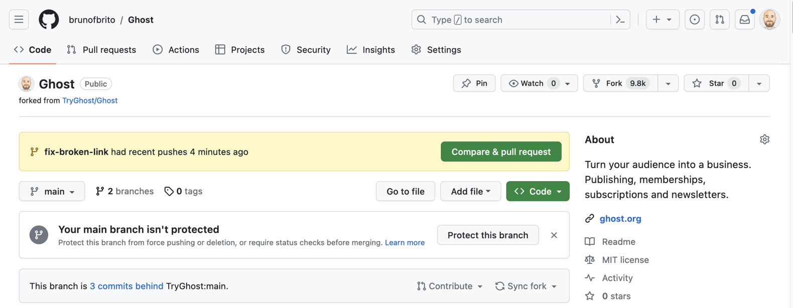 GitHub — Compare & pull request