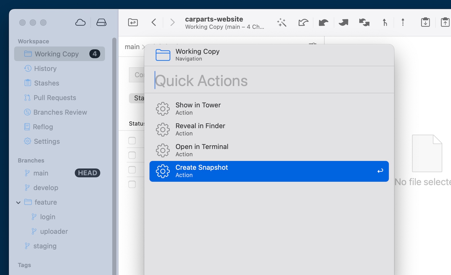 Creating a Snapshot with Quick Actions