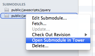 Open submodules in Tower to make and commit changes