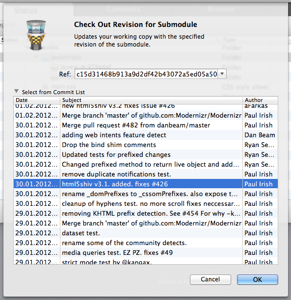 Select a specific submodule revision
