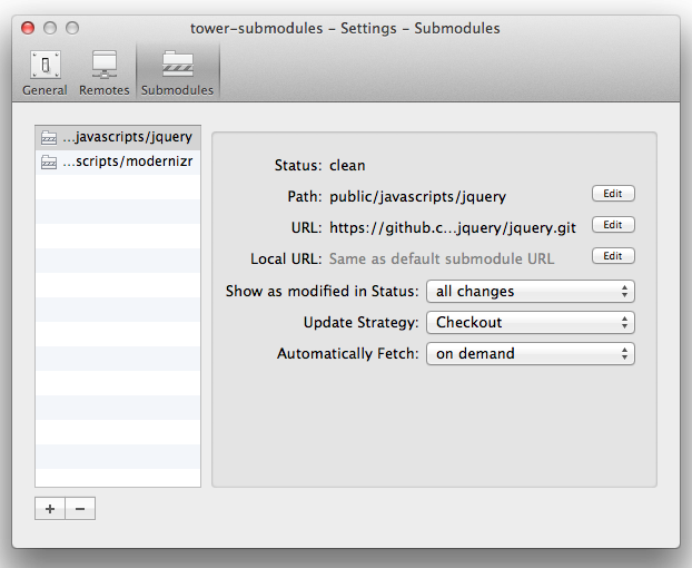 Manage submodules through the new repository settings pane