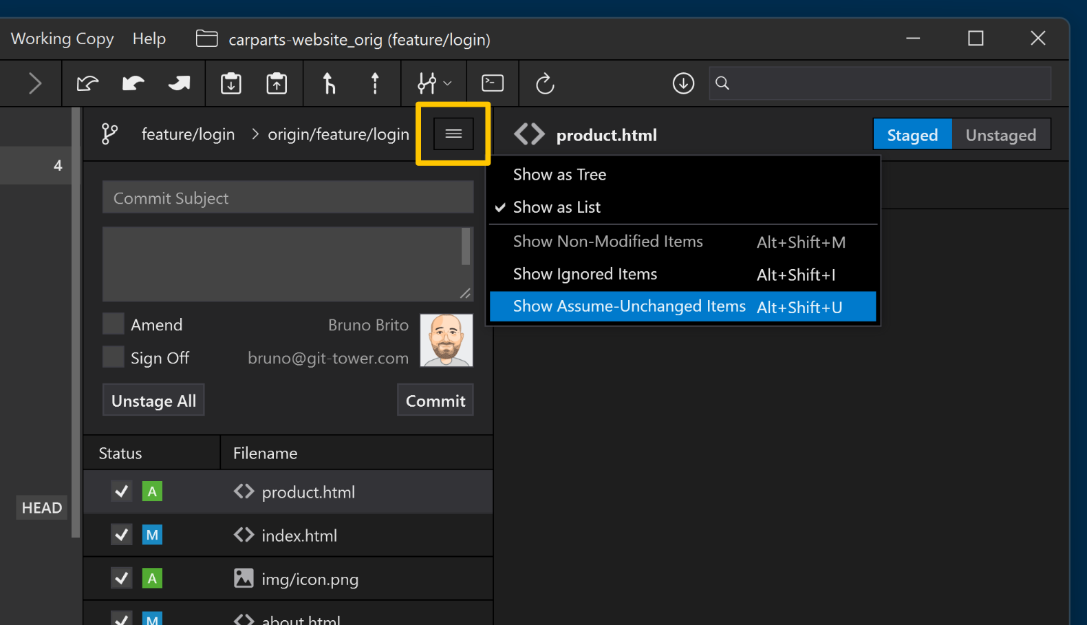 Showing "Assume-Unchanged" Items