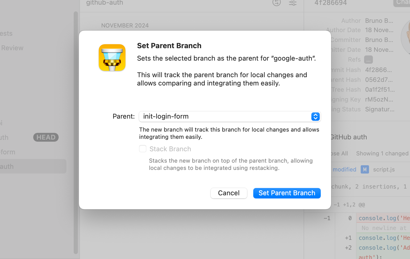 Tower 13 β Setting the Parent Branch