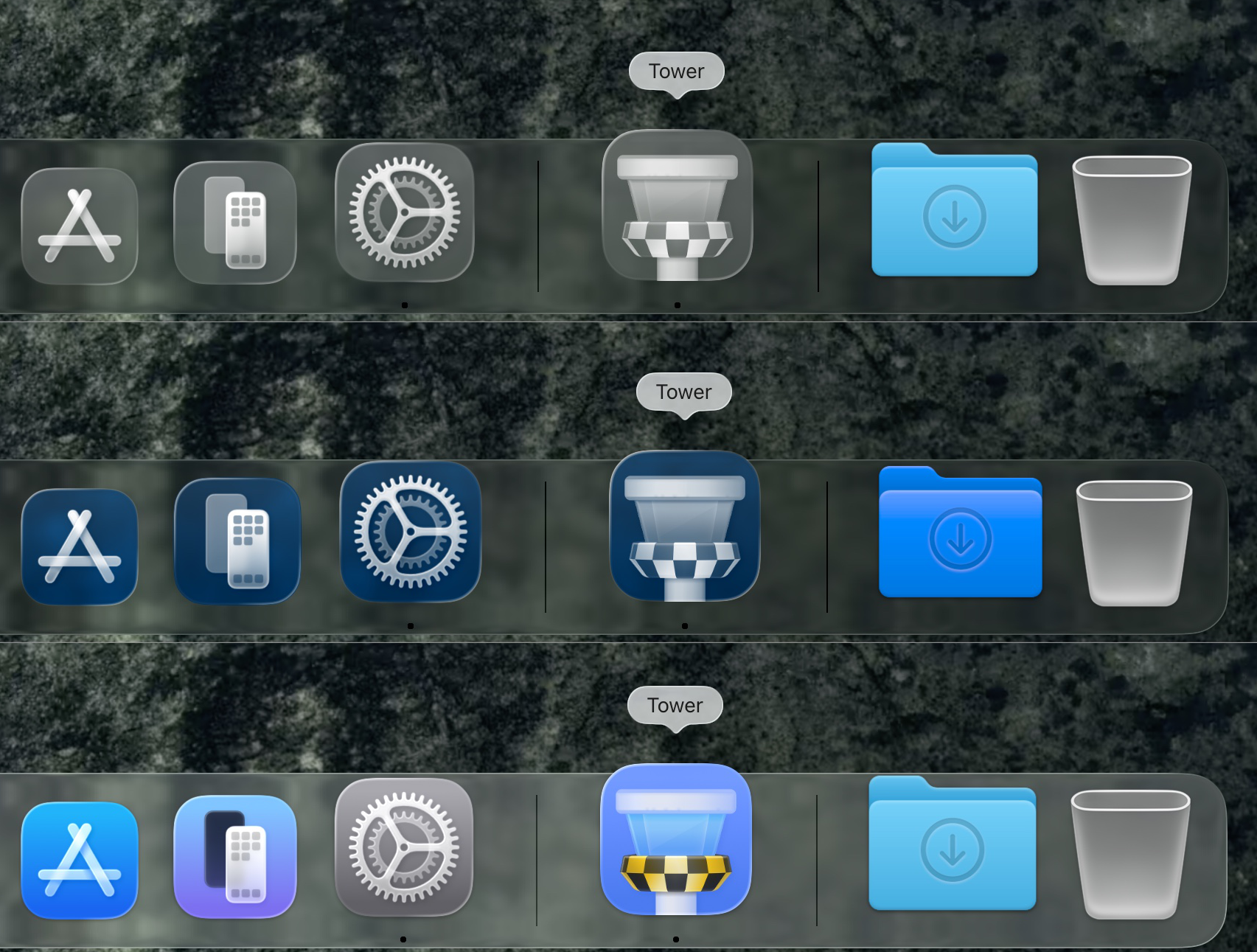 New Tower 15 icons in macOS 26 Tahoe