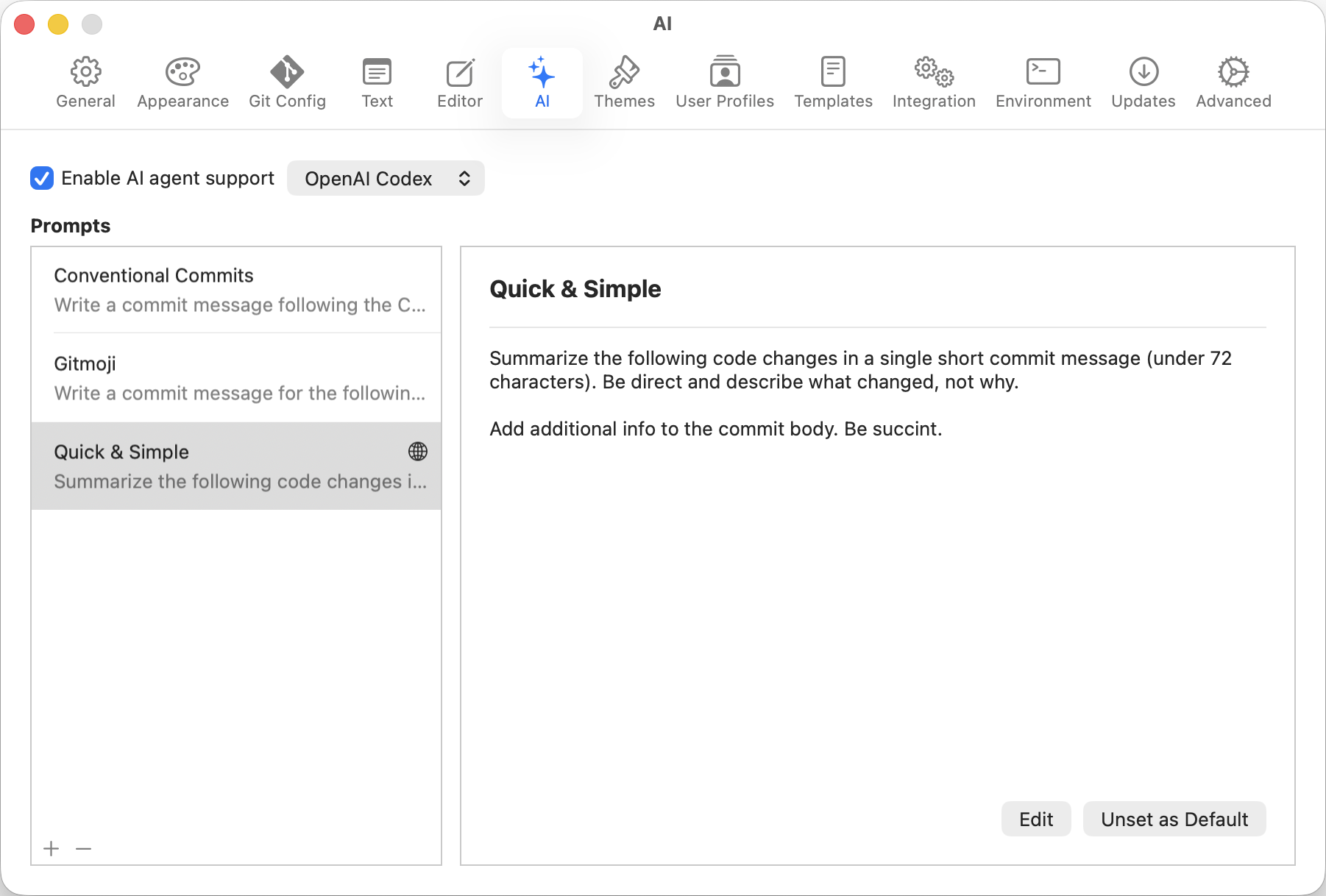 Tower 16 for Mac – New "AI" tab in Settings