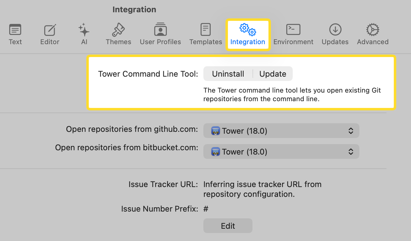 Tower 18 for Mac β Updating the Tower Command Line Tool in Settings