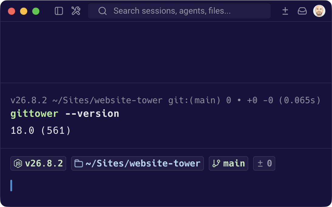 Tower 18 for Mac β The command line tool's version matches Tower's version and build