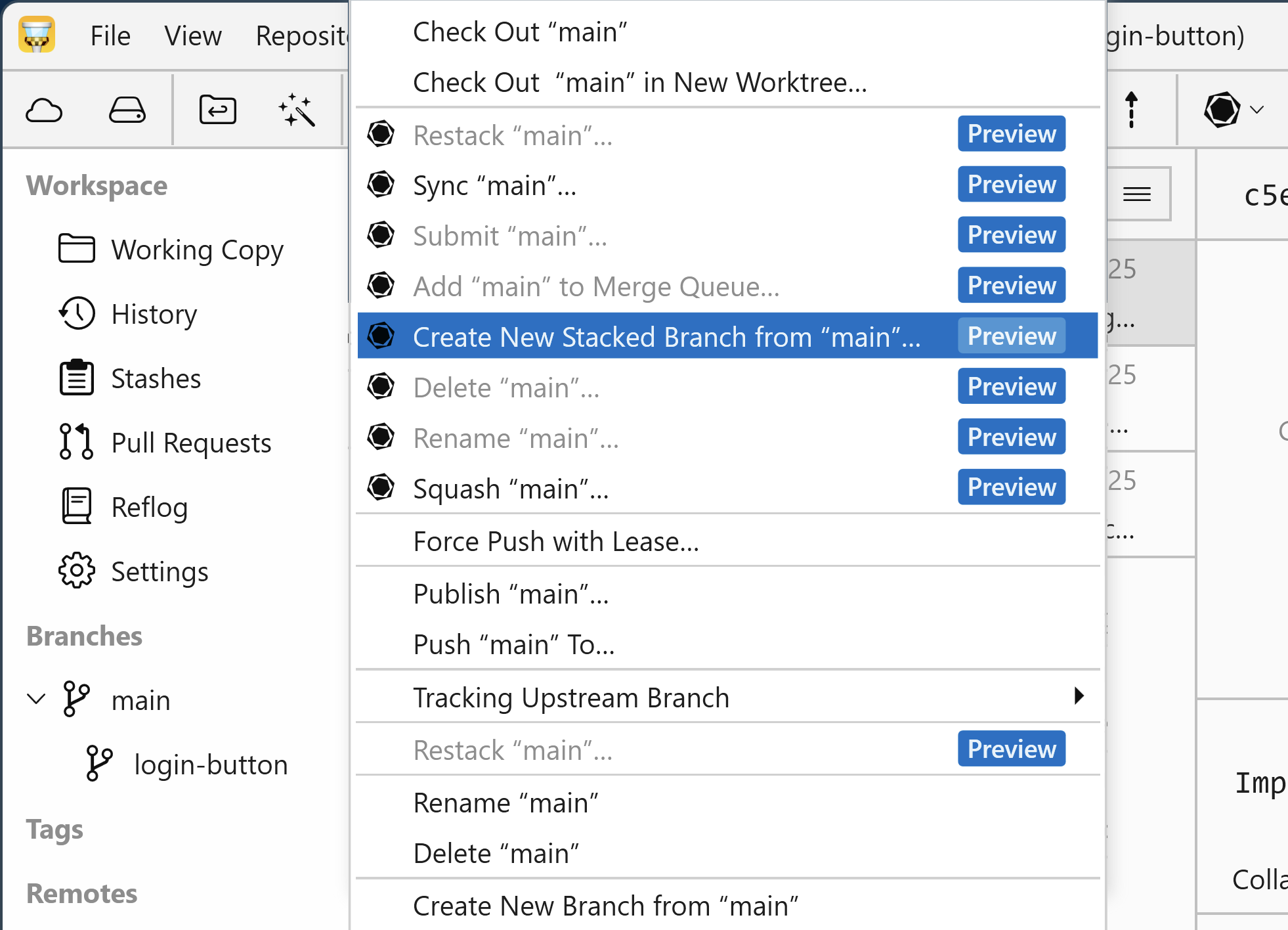 Tower 10 — Create New Stacked Branch