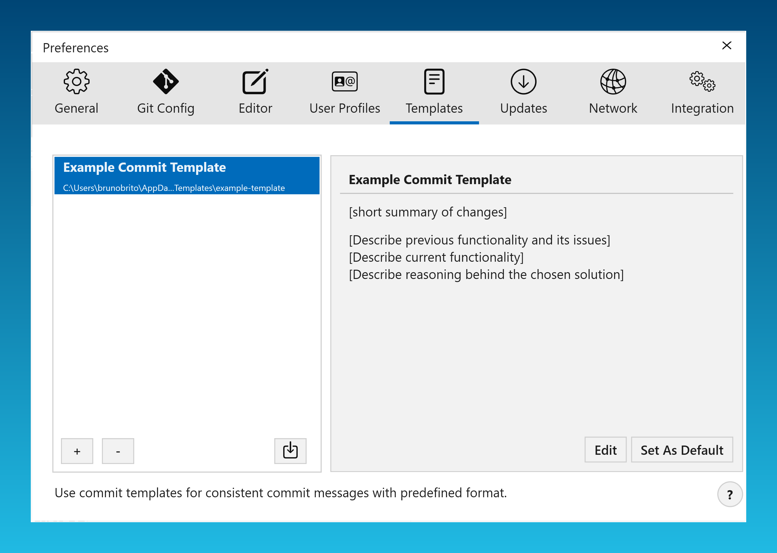 Tower 11 for Windows – Managing Commit Templates