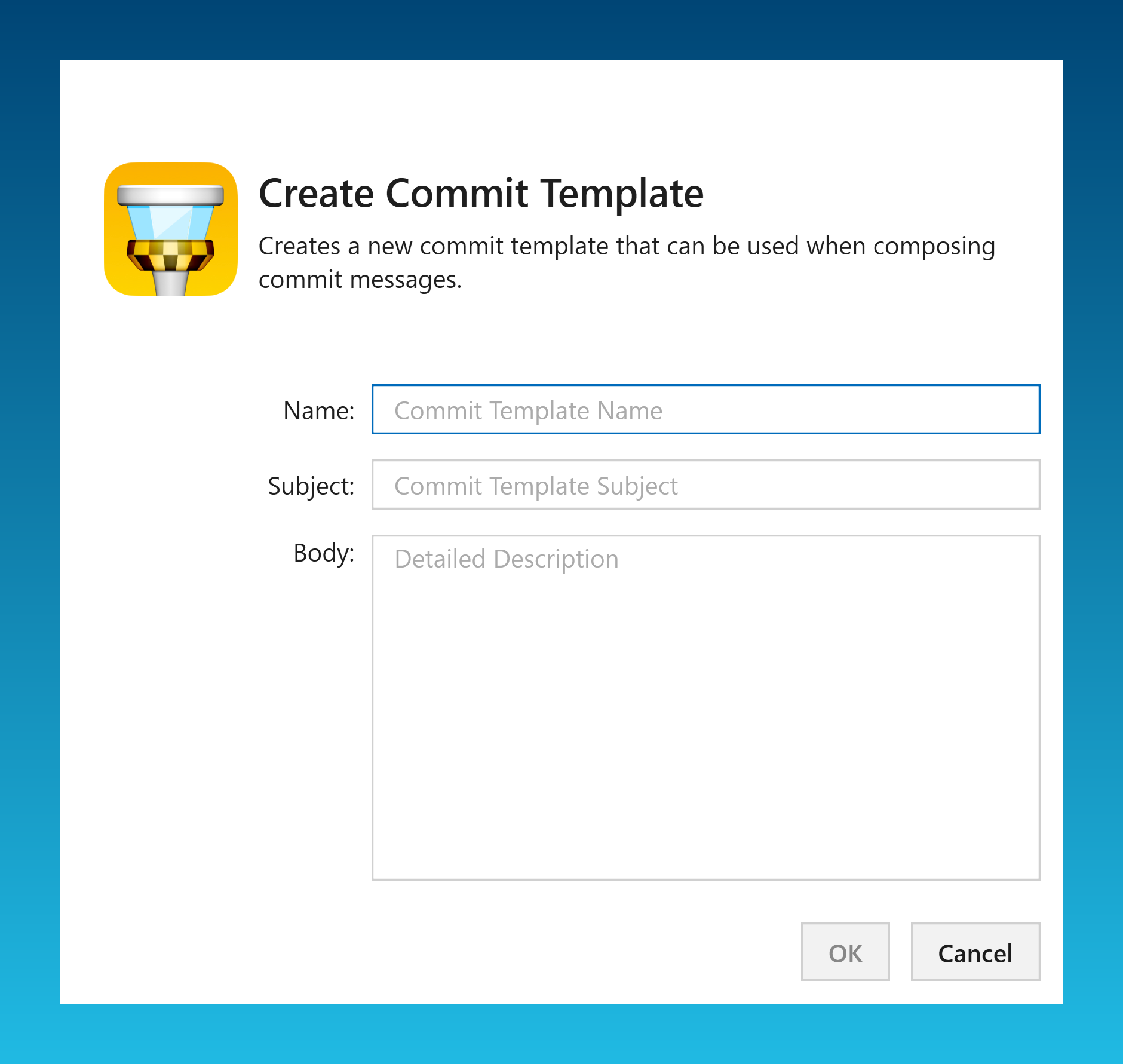 Tower 11 for Windows β Creating a new Commit Template