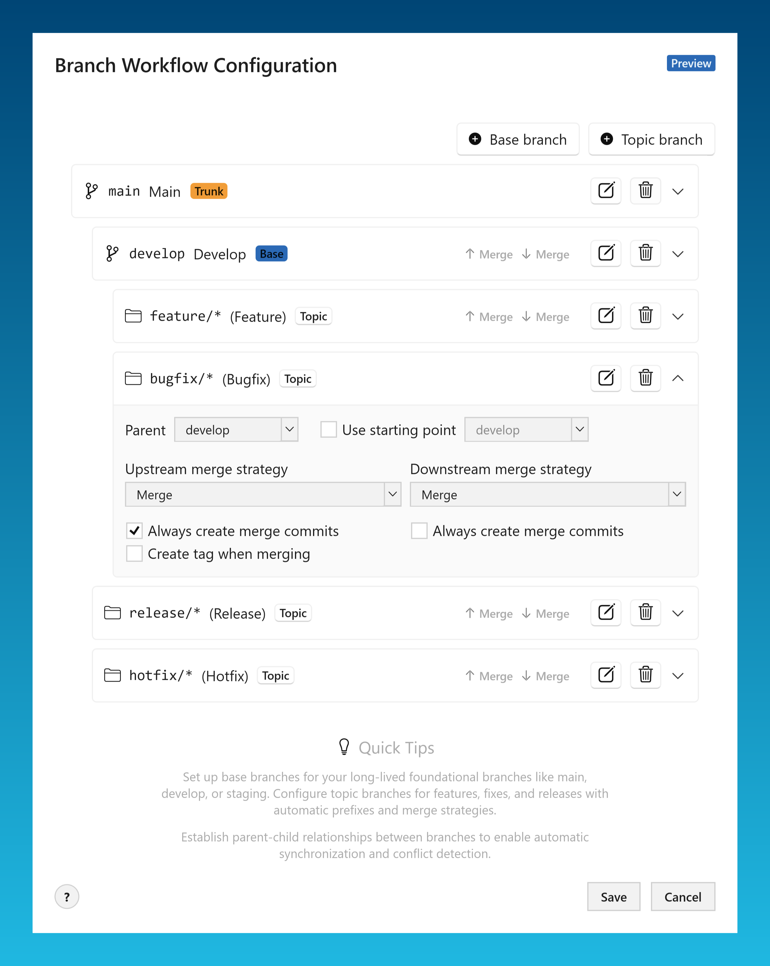 Tower 12 for Windows — Branch Workflow Configuration