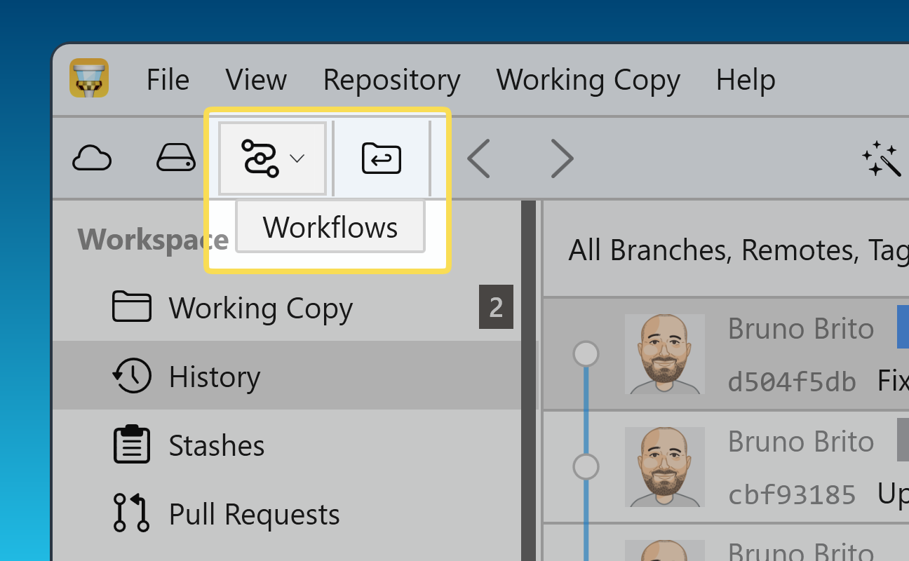 Tower 12 for Windows β "Workflows" icon in the Toolbar