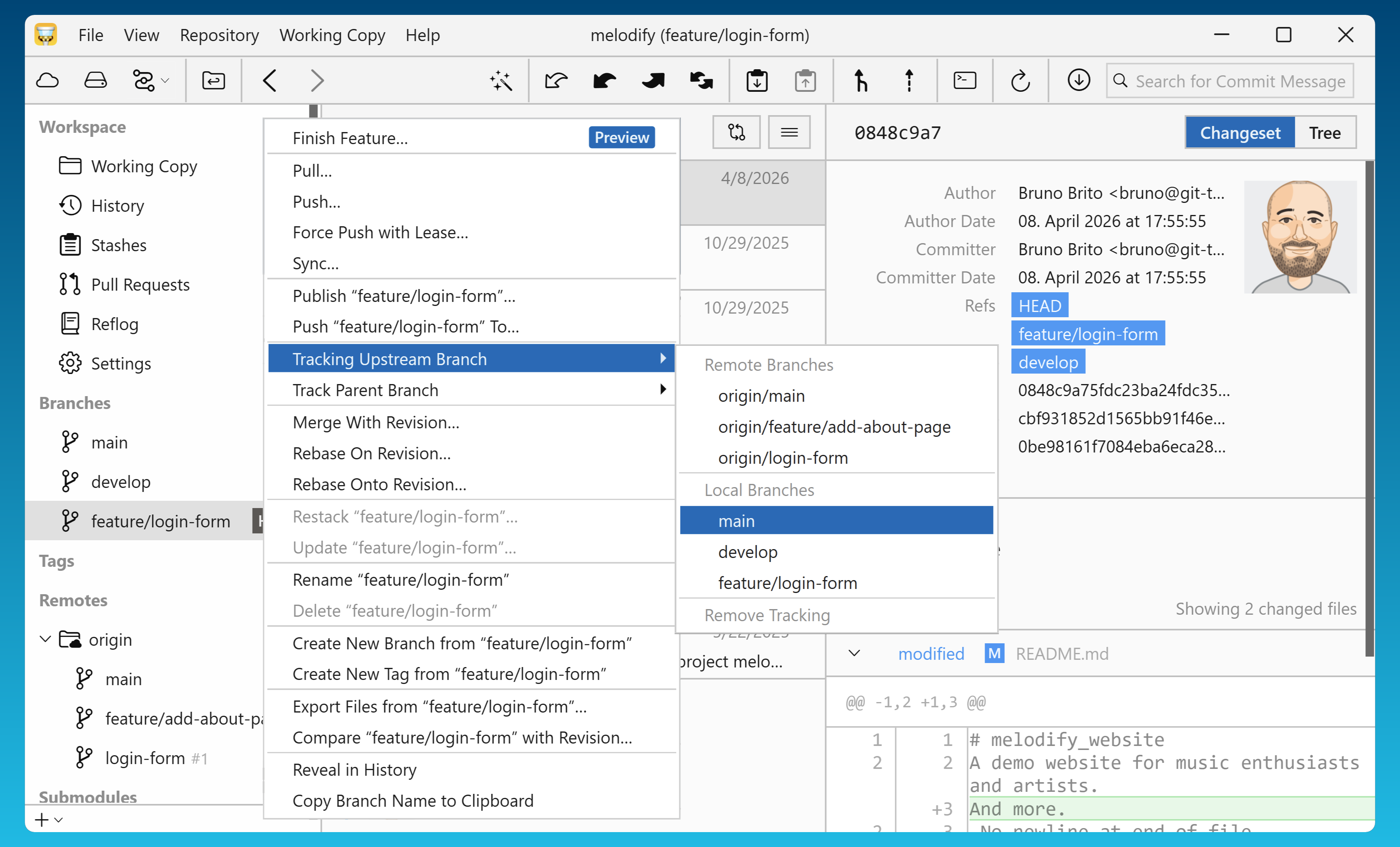 Tower 12 for Windows – Track Parent Branch