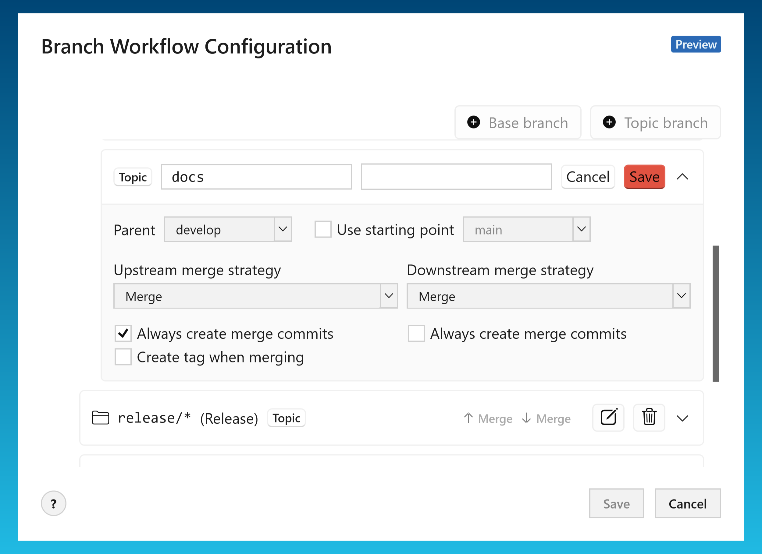 Tower 12 for Windows – Topic Branch Configuration