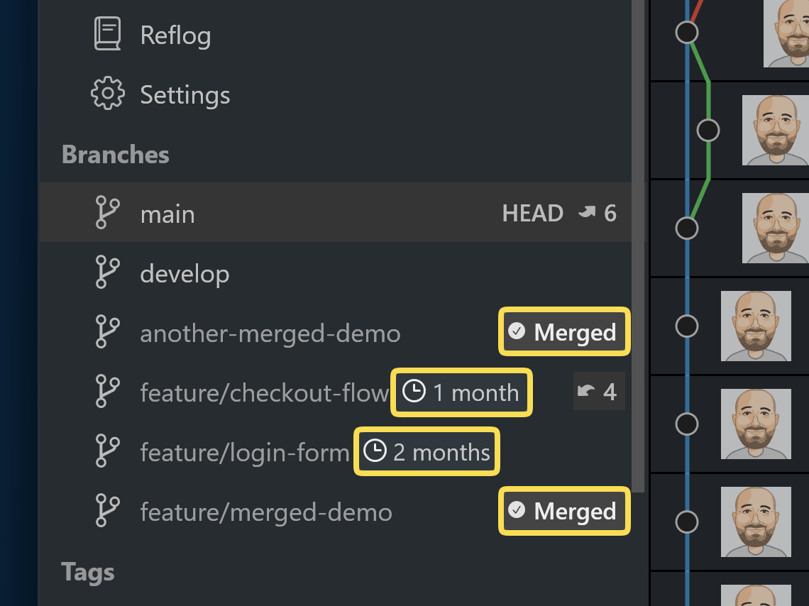 Tower 13 for Windows – New "Fully Merged" and "Stale" badges