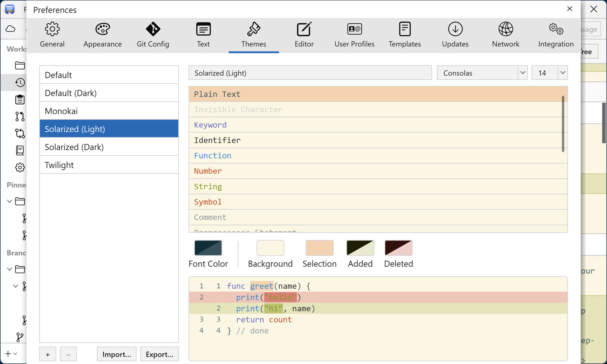 Tower 15 for Windows – The "Themes" preferences