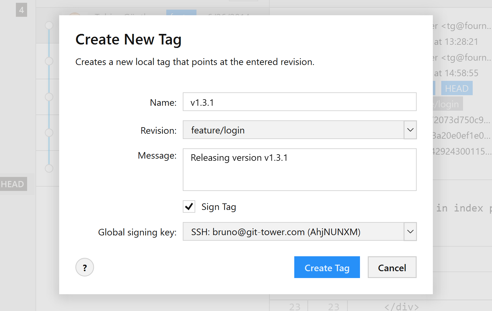 Tower β Create New Signed Tag