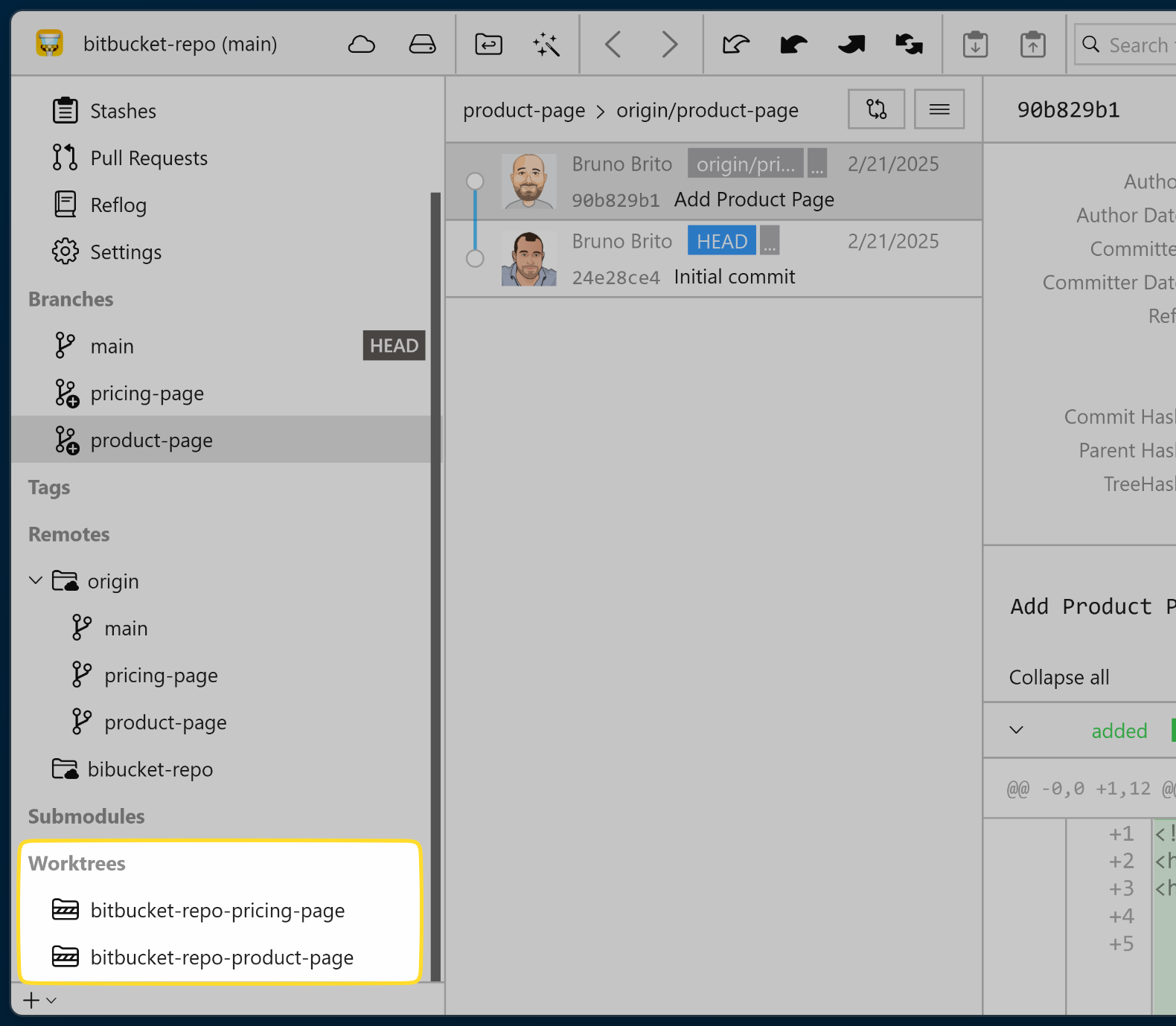 Tower 9.0 – Worktrees in the sidebar