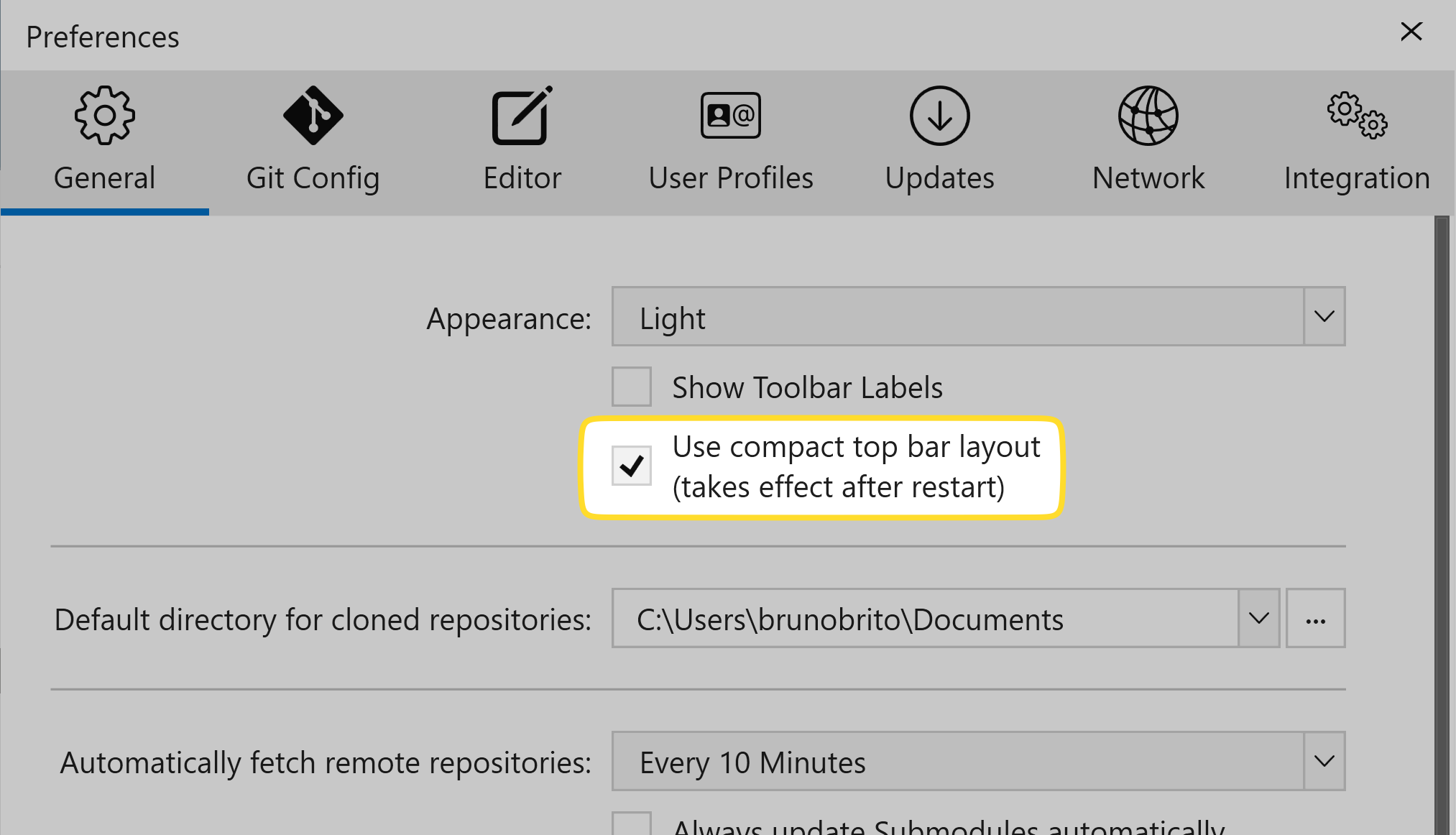 Tower 9.0 – Enabling the Compact Top Bar Layout