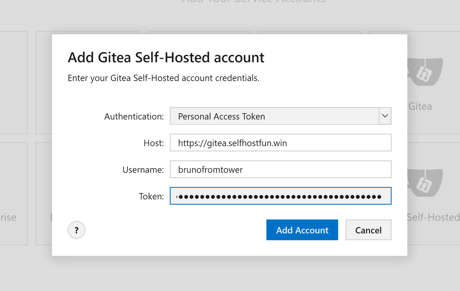 Tower 9.1 for Windows — Add Gitea Account