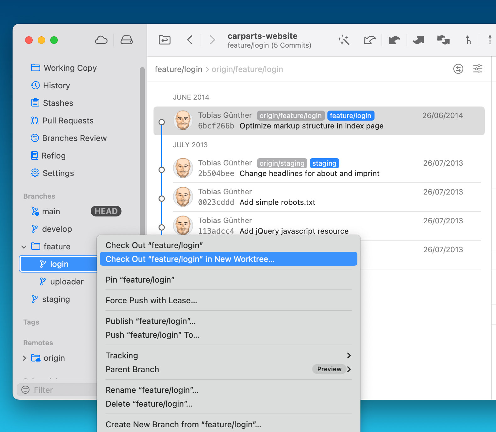 Creating a New Worktree from a Branch