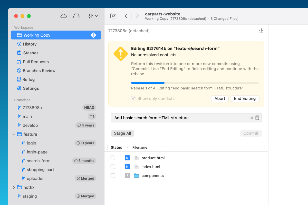 Editing a Commit in Tower