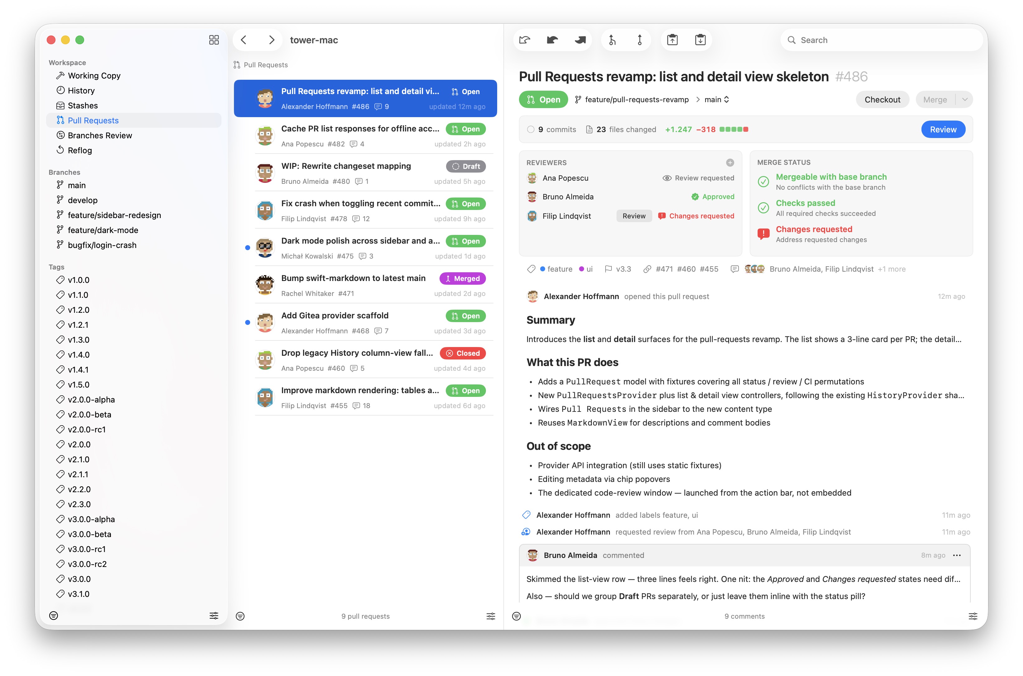 Tower's New "Pull Requests" View