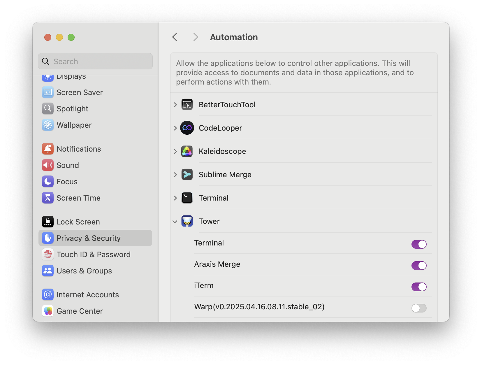macOS – Privacy & Security > Automation