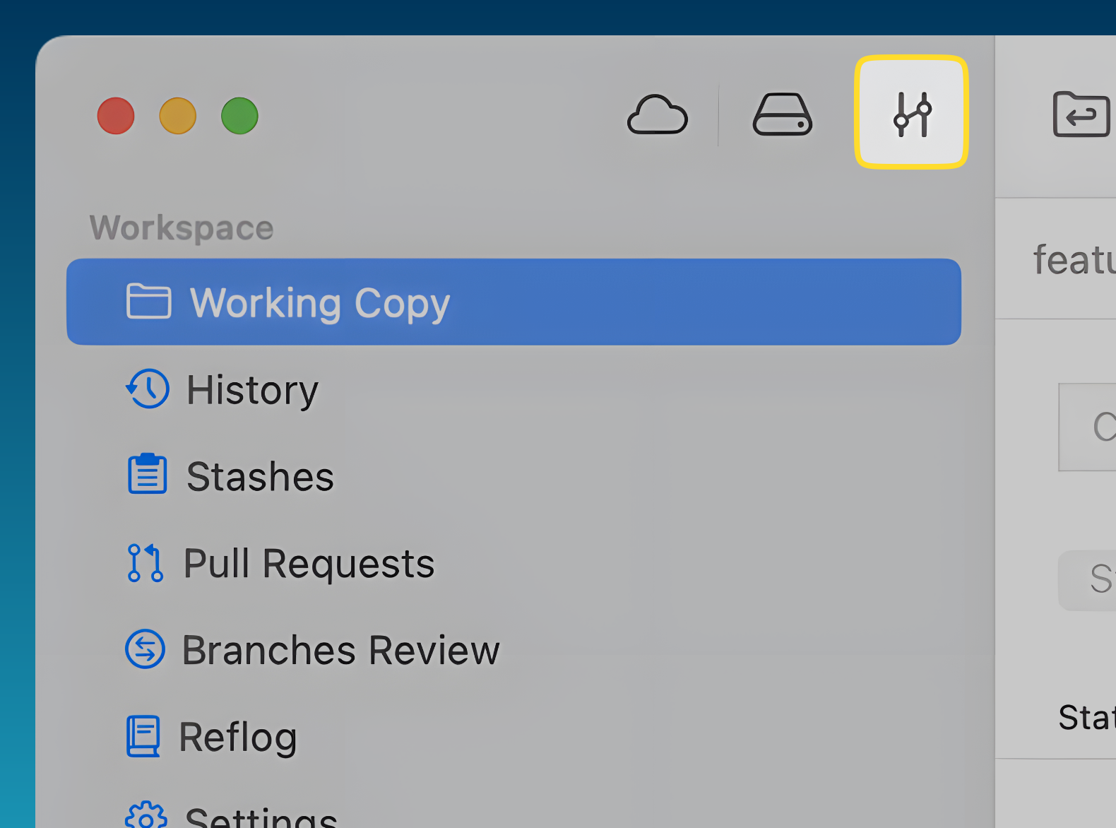 The "Workflows" icon in Tower's toolbar, next to Services and Bookmarks