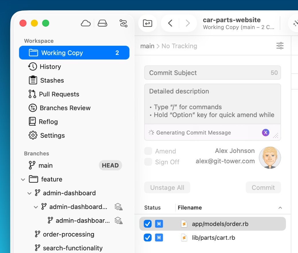 Committing Changes with AI in Tower