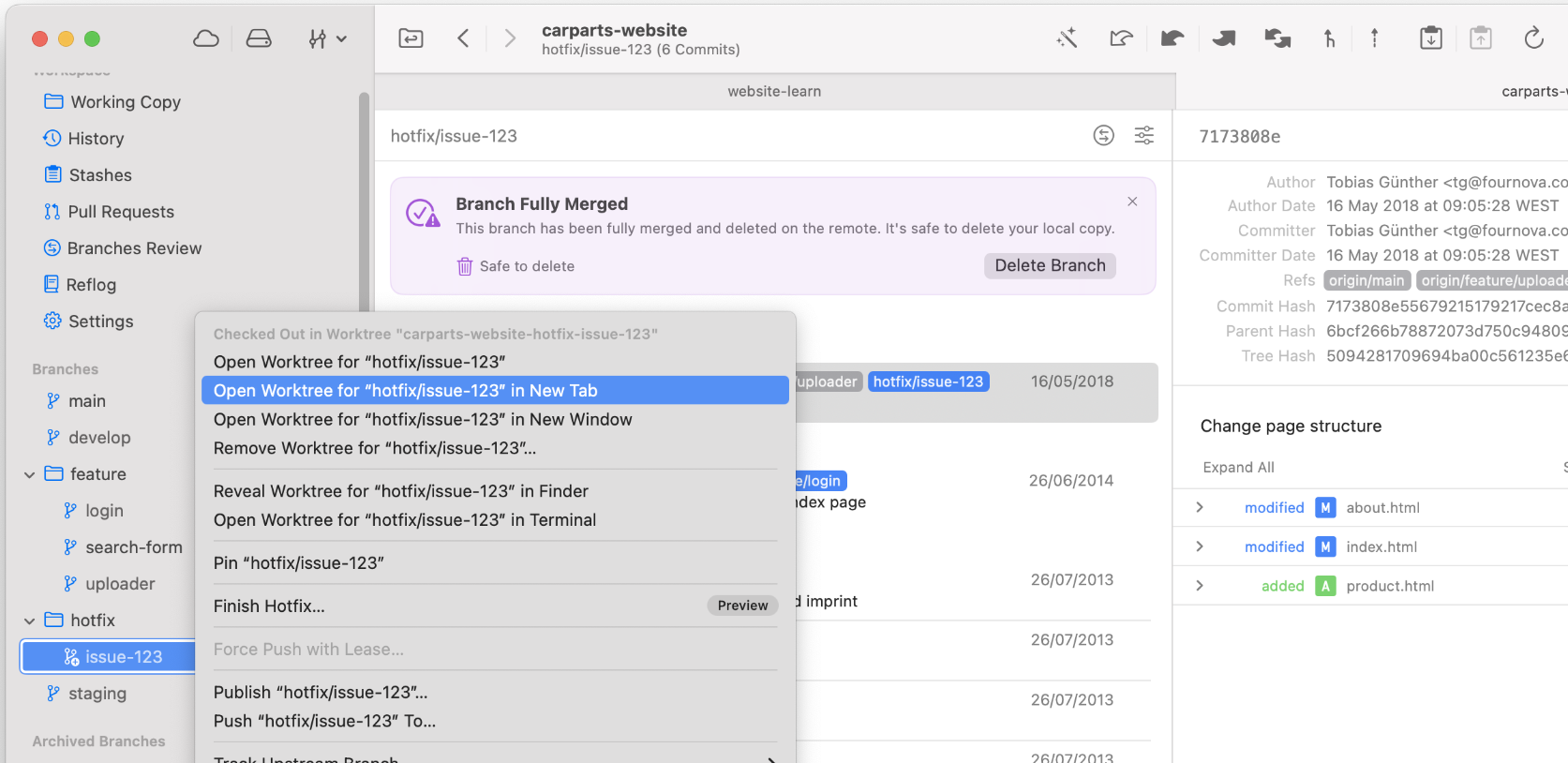 Working with Worktrees in Tower