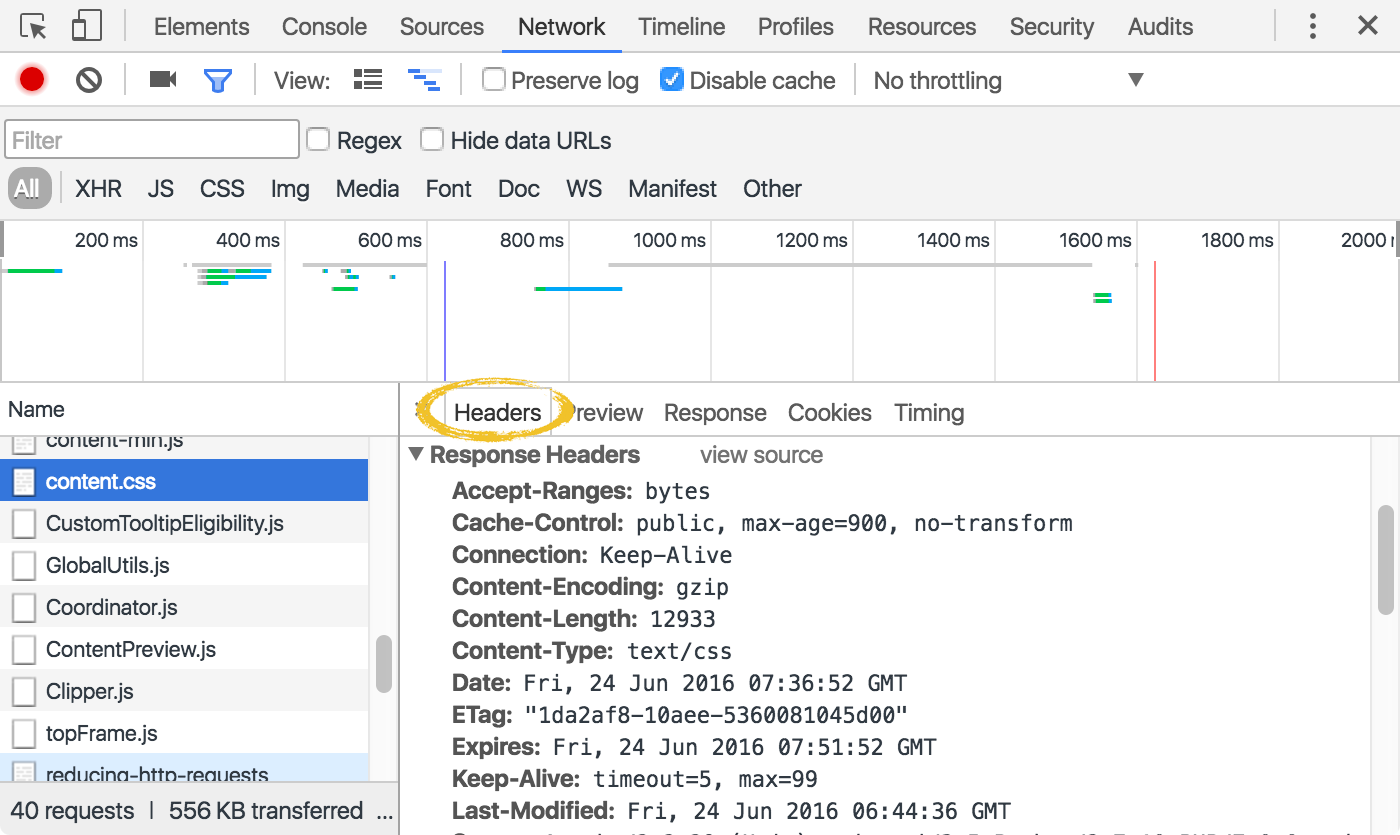 HTTP Headers in Chrome's DevTools